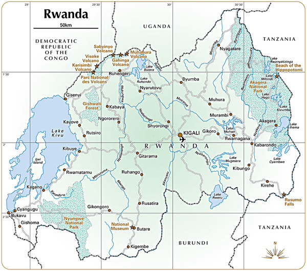 Rwanda Parks and Rainforest Map