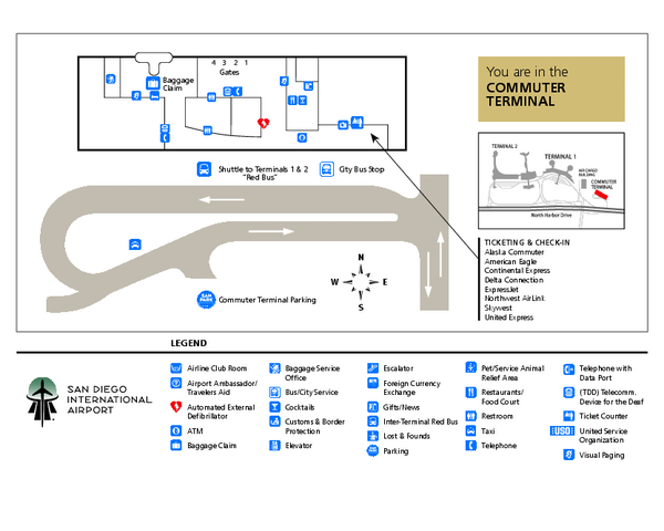 San Diego International Airport Commuter Terminal Map - 3225 N Harbor