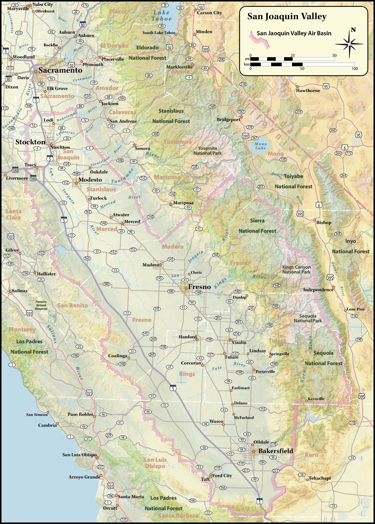 San Joaquin Valley Air Basin Map Sacramento California Mappery
