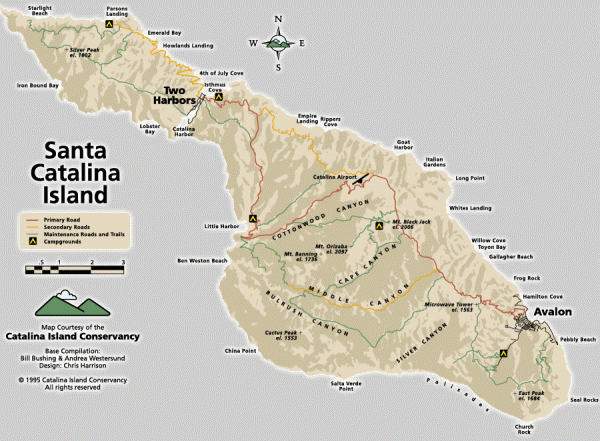 Santa Catalina Island road and trail map