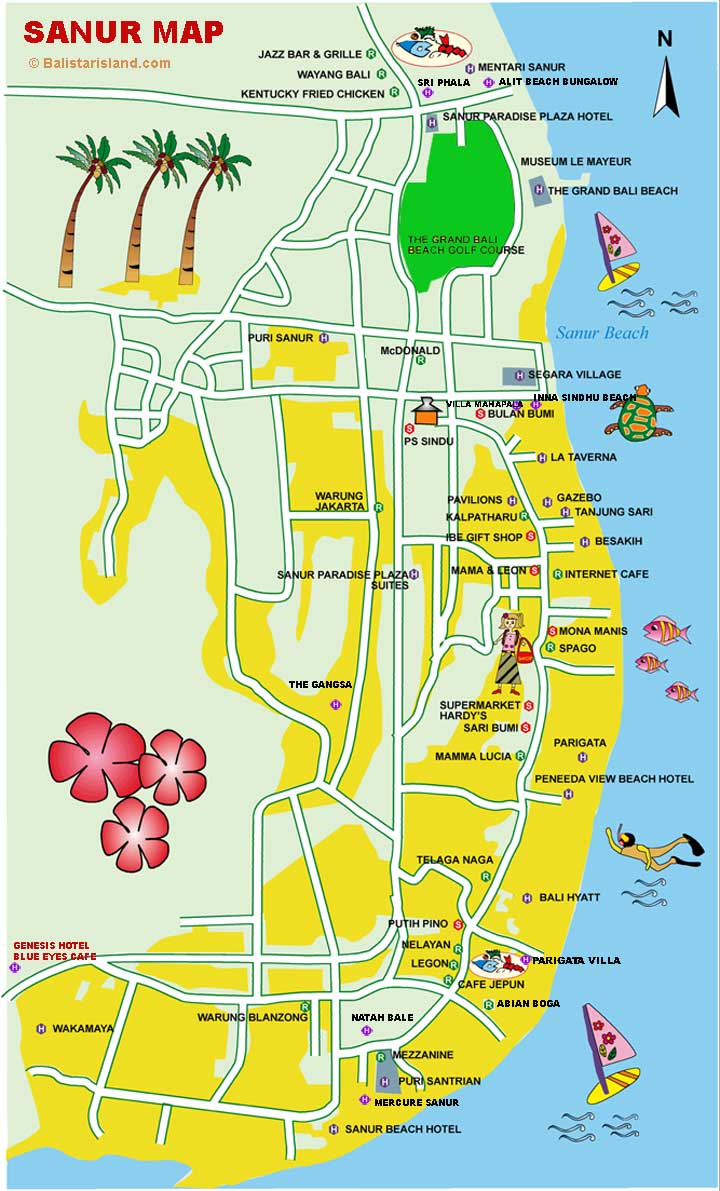 Sanur Guide Map - Sanur indonesia • mappery