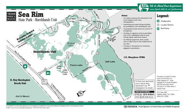 Sea Rim - Marshlands Unit, Texas State Park Map