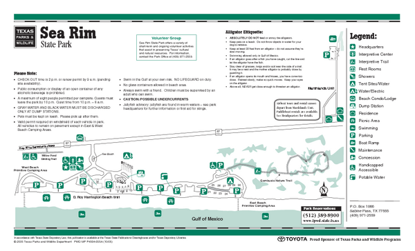 Sea Rim, Texas State Park Facility and Trail Map