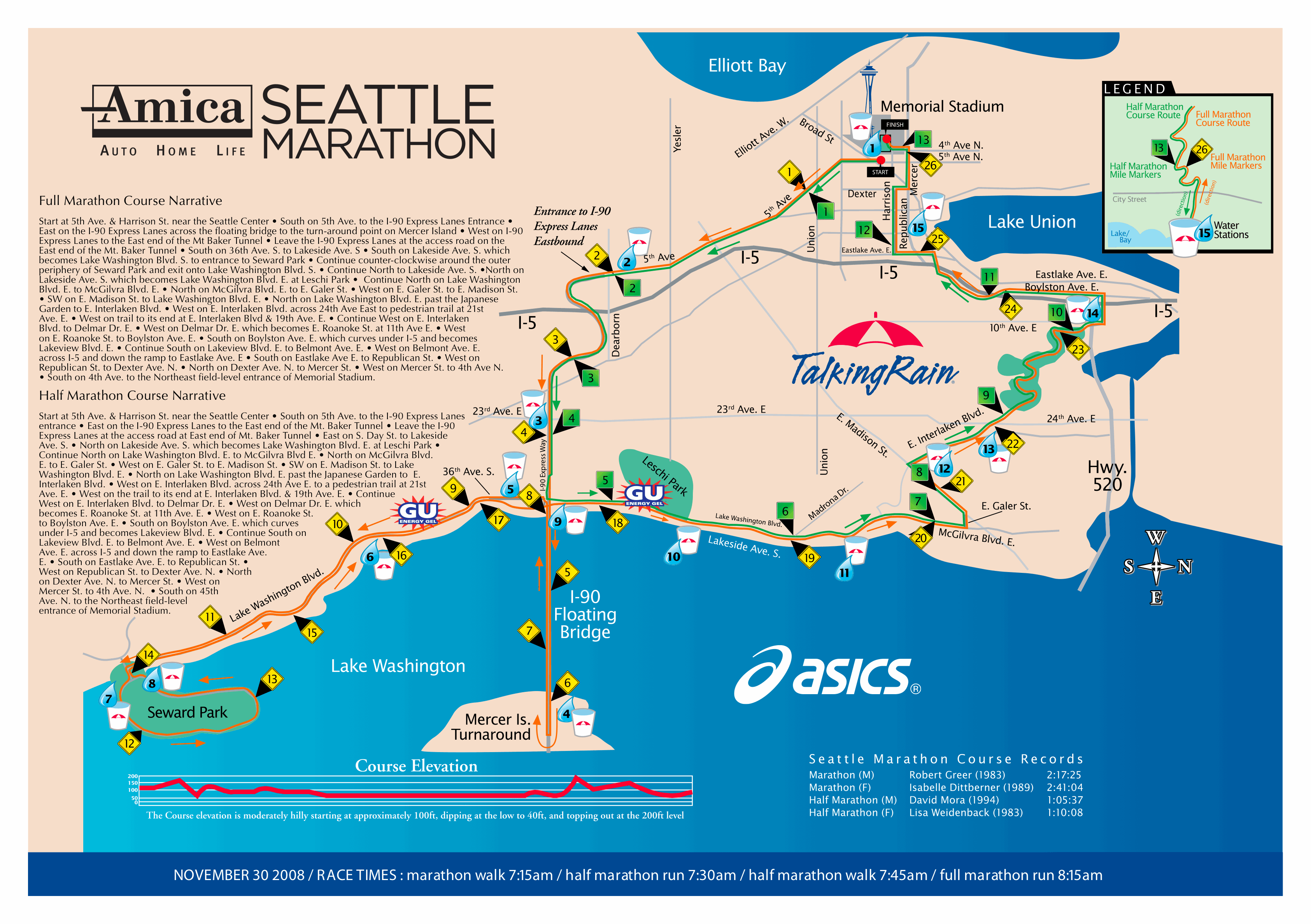 Seattle Marathon Map Lake Union Seattle WA USA • mappery