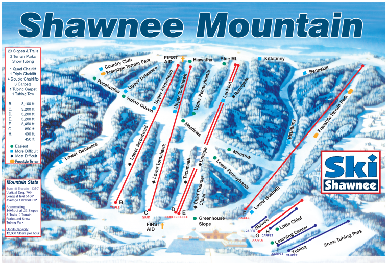 Shawnee Mountain Ski Trail Map East Stroudsburg Pennsylvania United