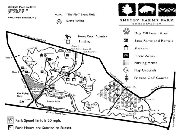 Shelby Farms Park Map Shelby Farms Park Map - 500 North Pine Lake Drive Memphis • Mappery