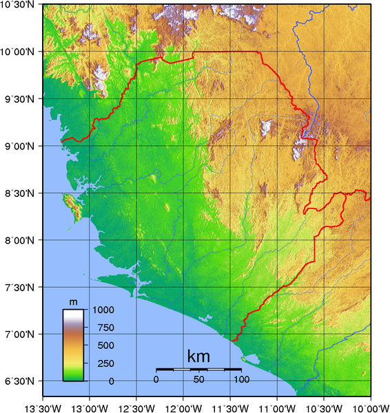 Sierra Leona Topography Map