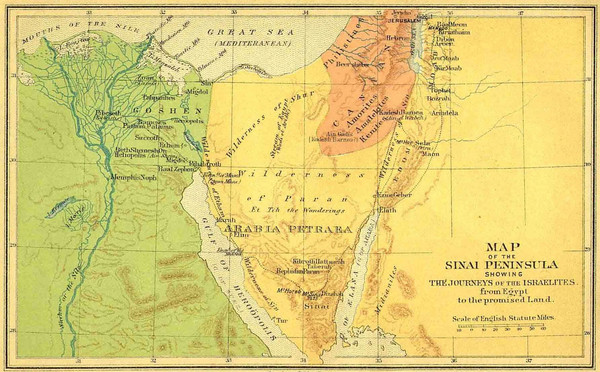 Sinai Peninsula Map - Journey of Israelites from Egypt to Promised Land