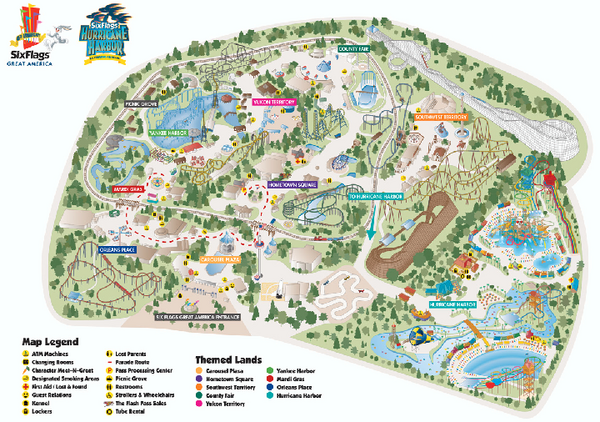 Six Flags Great America Theme Park Map