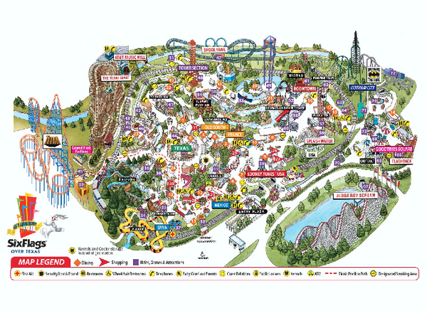 Six Flags Over Texas Theme Park Map
