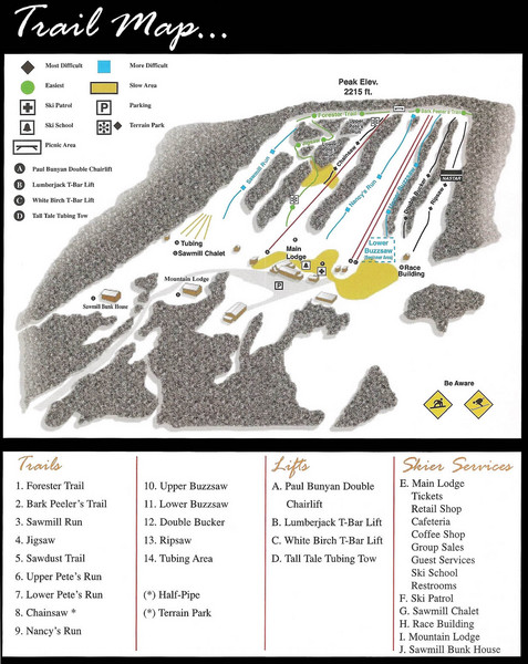 Ski Sawmill Family Resort Trail Map
