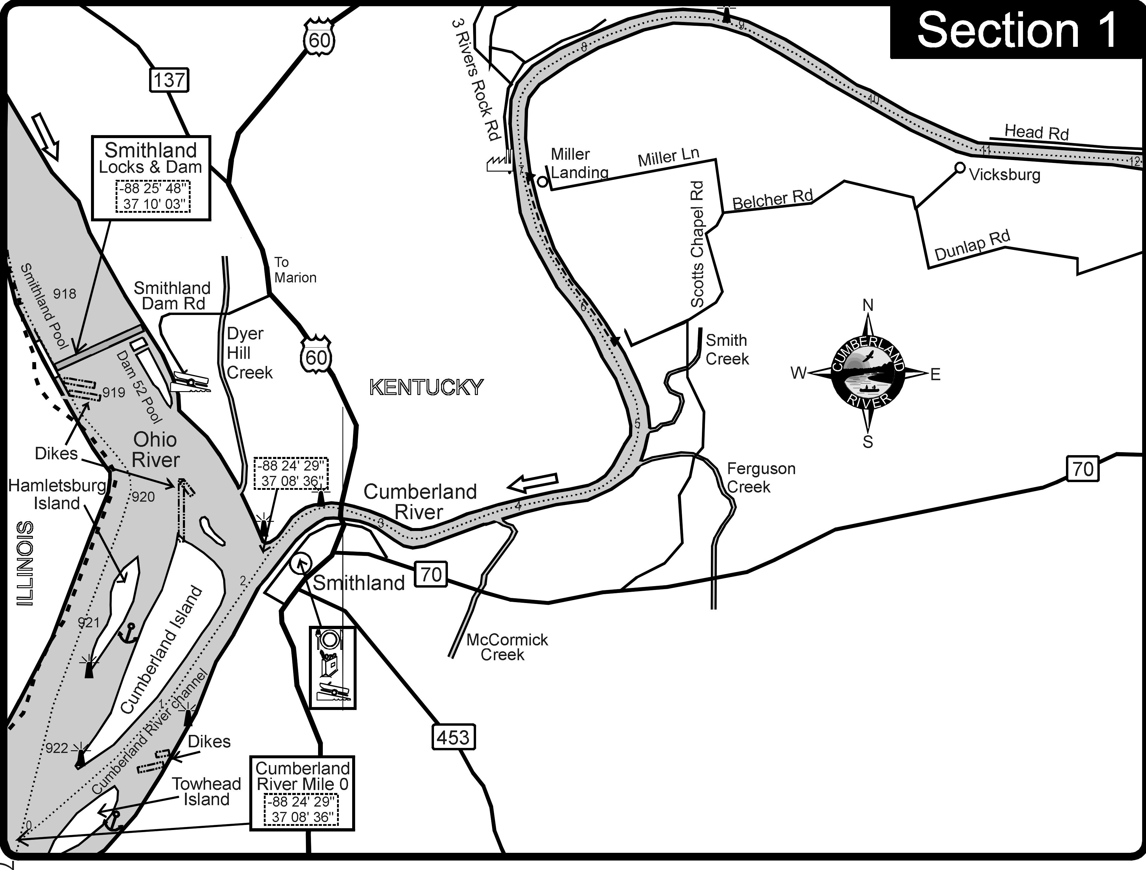 Smithland KY Cumberland and Ohio Rivers Map Smithland KY • mappery