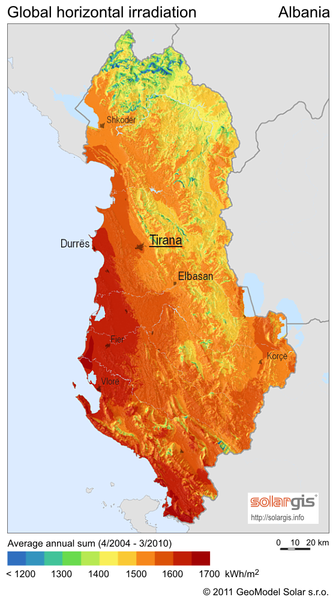 Solar Radiation Map of Albania