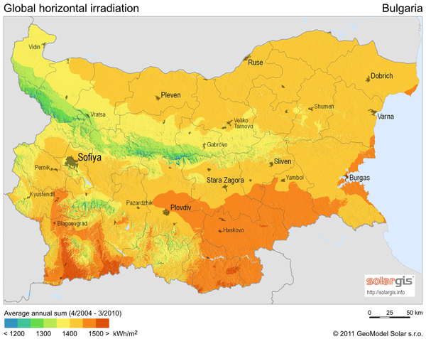 Solar Radiation Map of Bulgaria