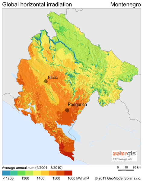 Solar Radiation Map of Montenegro