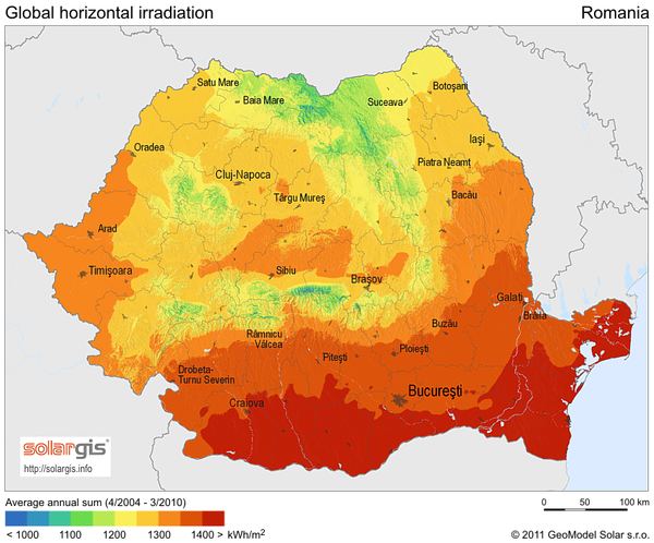 Solar Radiation Map of Romania