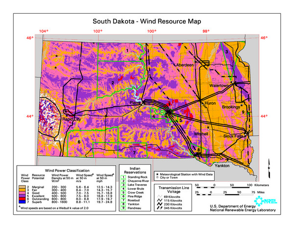 Sourth Dakota Wind Resource Map