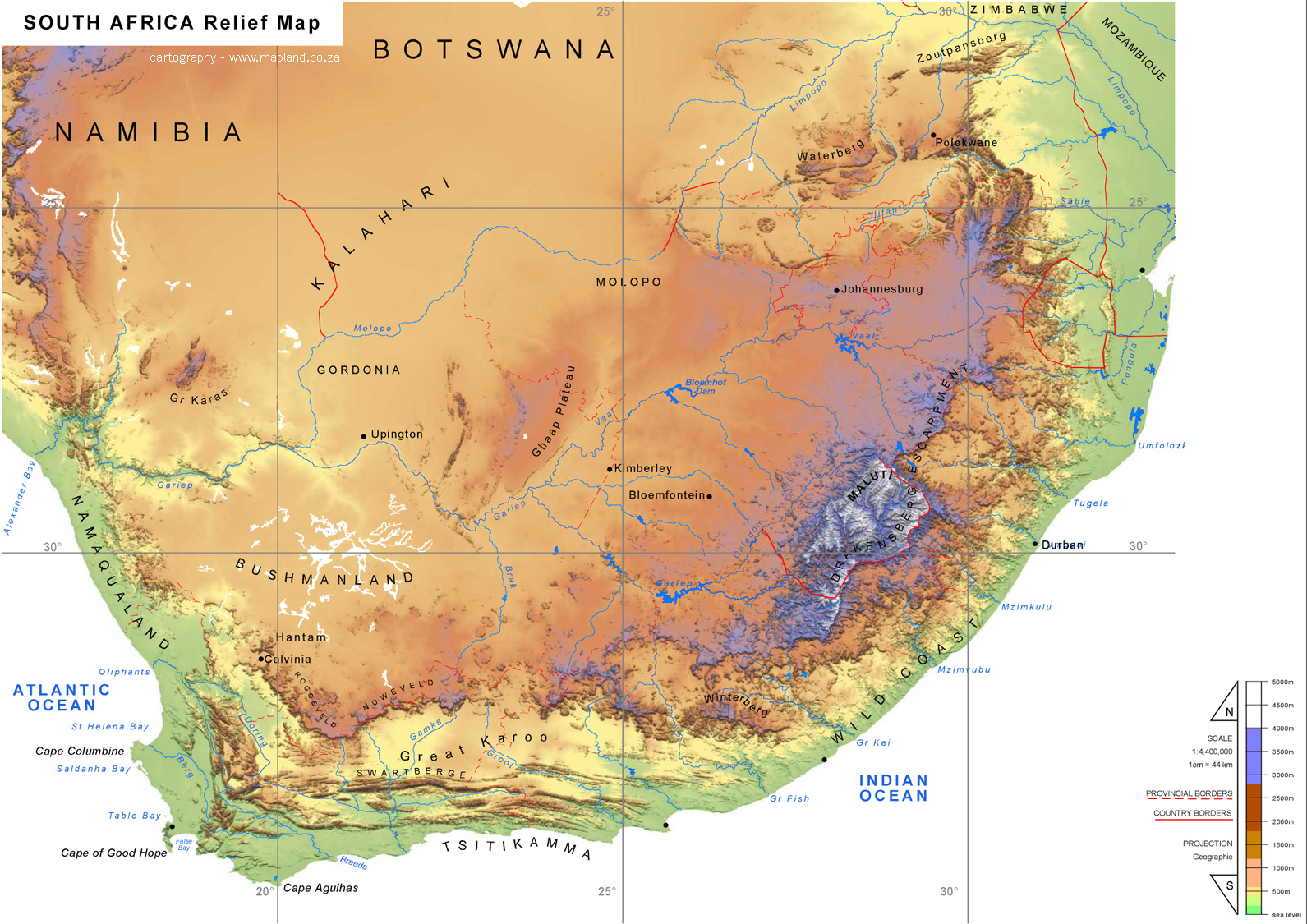 Südafrika Geographischen Karte