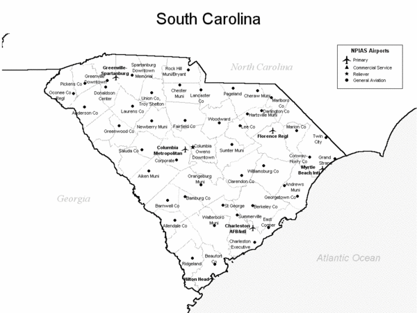 South Carolina Airports Map