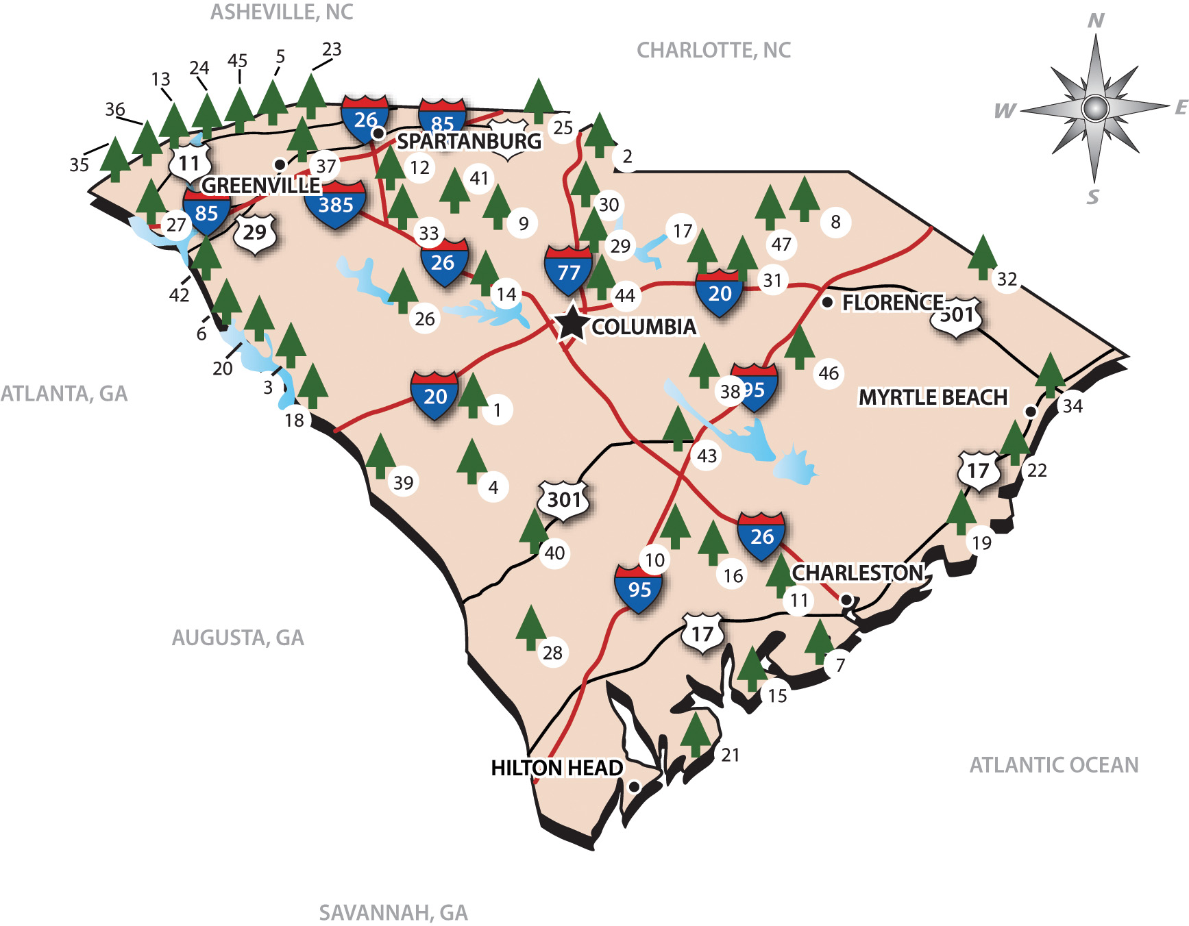 South Carolina State Park Map South Carolina Mappery