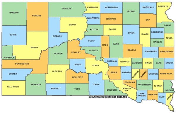 South Dakota Counties Map