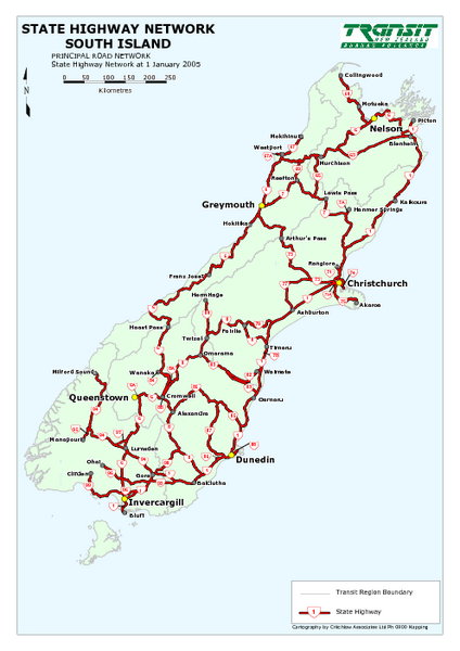 South Island State Highway Map South Island New Zealand Mappery