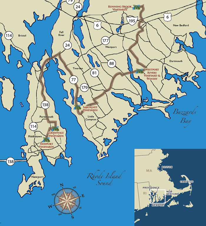 Southeastern New England Wine Trail Map newport rhode island • mappery