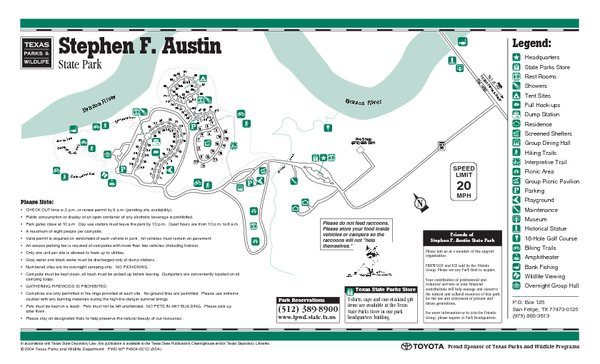 Stephen F. Austin, Texas State Park Facility Map