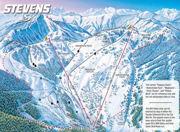 Stevens Pass Ski Area Stevens Pass Mill Valley (Back side) Ski Trail Map