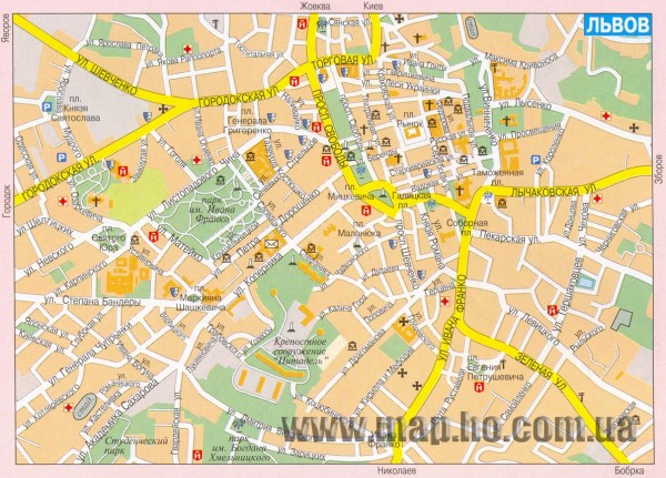 Street map of central Lviv, Ukraine. (Russian)