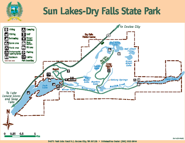 Sun Lakes Dry Falls State Park Map 34875 Park Lake Rd Ne Coulee City Wa Mappery