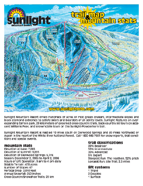 Sunlight Mountain Trail Map Sunlight Mountain Resort Ski Trail Map - Colorado United States • Mappery