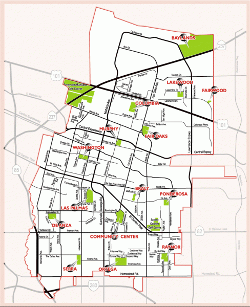 Sunnyvale map 94087 - City Parks