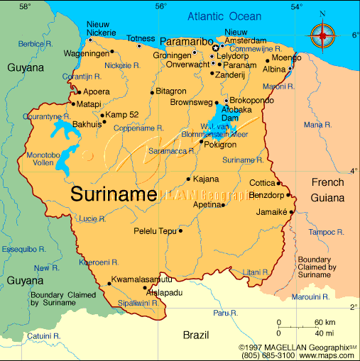 Suriname Karte Städte Suriname Karte Städte