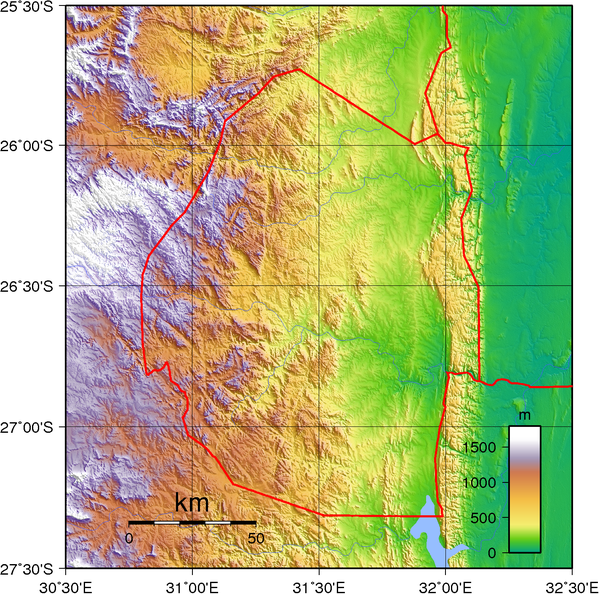 Swaziland topography Map
