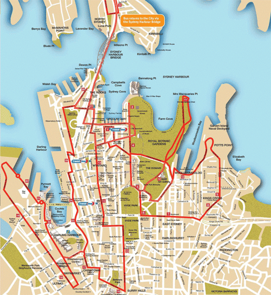 Sydney Bus Tour Map