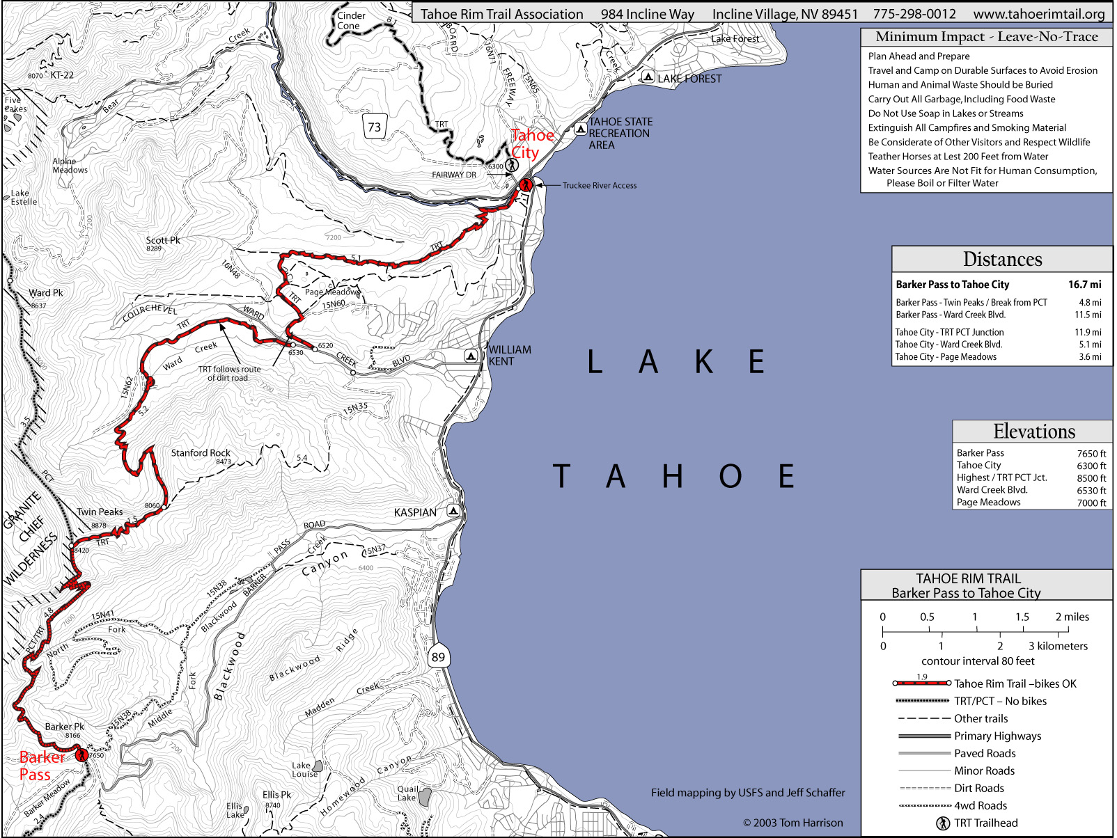 Tahoe Rim Trail Barker Pass to Tahoe City Map lake tahoe ca • mappery