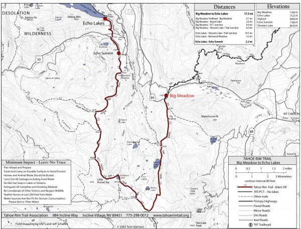 Tahoe Rim Trail: Big Meadow to Echo Lake Map
