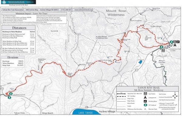 Tahoe Rim Trail: Brockway Summit to Tahoe Meadows, Lake Tahoe, California Map