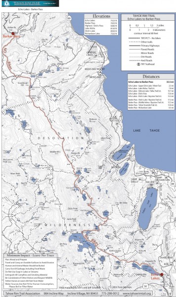 Tahoe Rim Trail: Echo Lake to Barker Pass Map