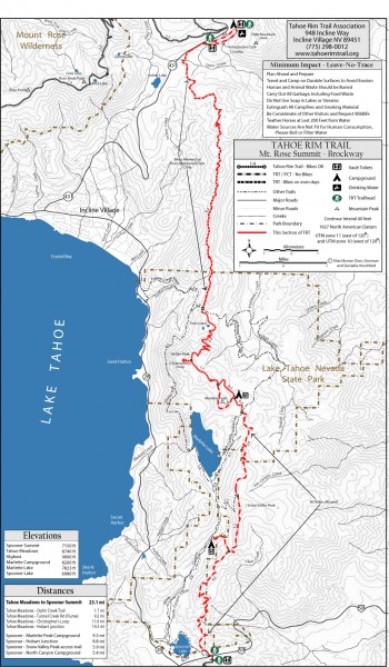 Tahoe Rim Trail: Tahoe Meadows to Spooner Summit Map