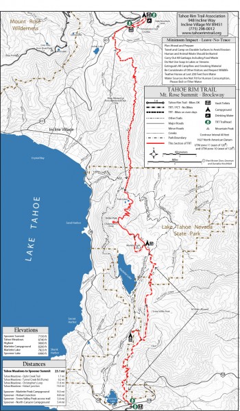 Tahoe Rim Trail: Tahoe Meadows to Spooner Summit Map