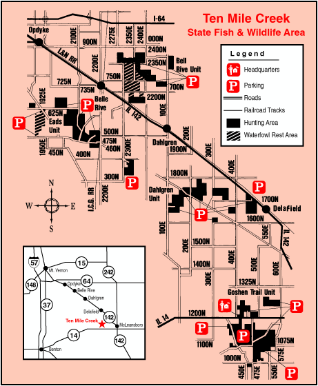 Ten Mile Creek State Wildlife Area Illinois Site Map - Ten Mile Creek