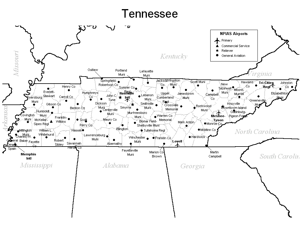 Tennessee Airports Map Illustration