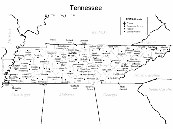 Tennessee Airports Map