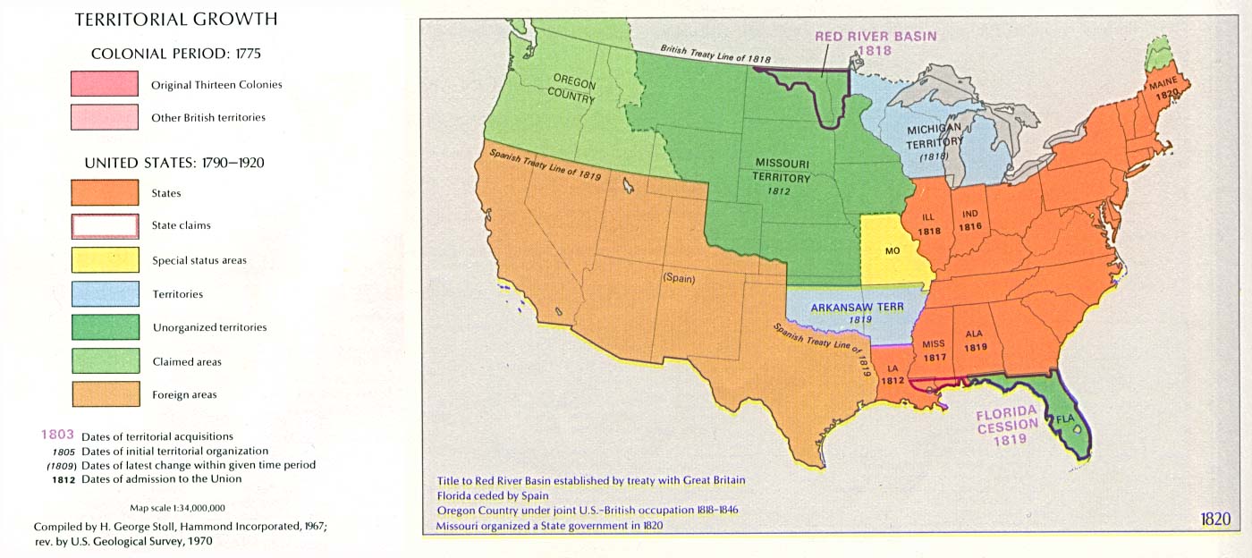 Territorial Expansion in Eastern United States - 1820 Historical Map 