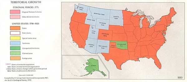 Territorial Expansion in Eastern United States - 1880 Historical Map