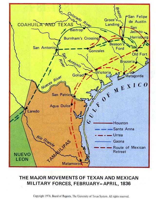 Texan and Mexican Military Forces in Texas 1836 Map Texas • mappery