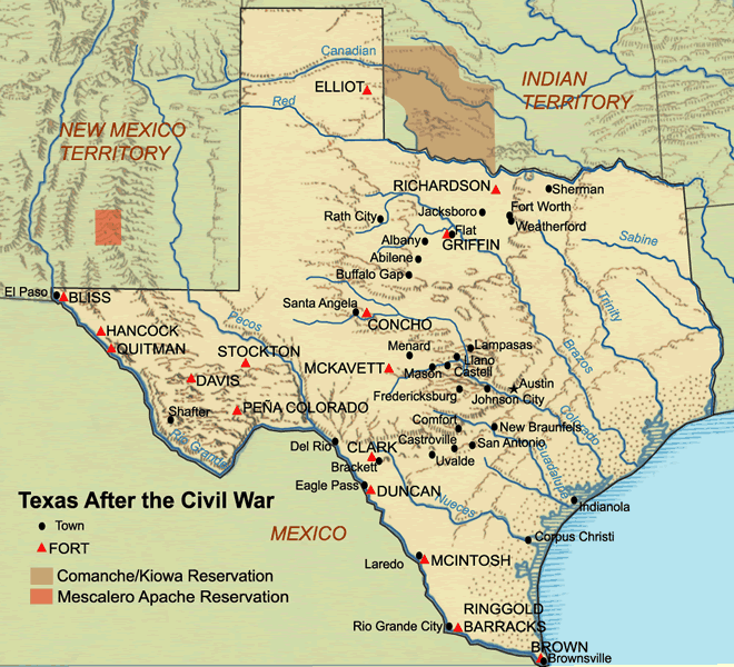 Texas After Civil War Historical Map - Texas • mappery