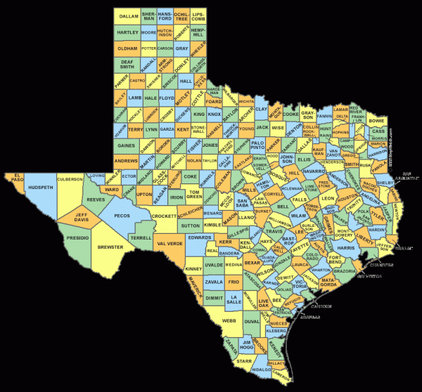 map of texas by county with names Texas County Map Texas Mappery map of texas by county with names